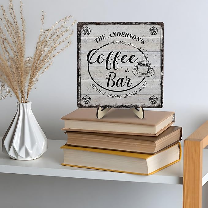 Vintage Coffee Bar Decor Sign,Rustic Wooden Plaque for Java Station, Kitchen,Cafe or Tea Corner, Funny Jave Gift for Coffee Lovers 5.9x5.9inches
