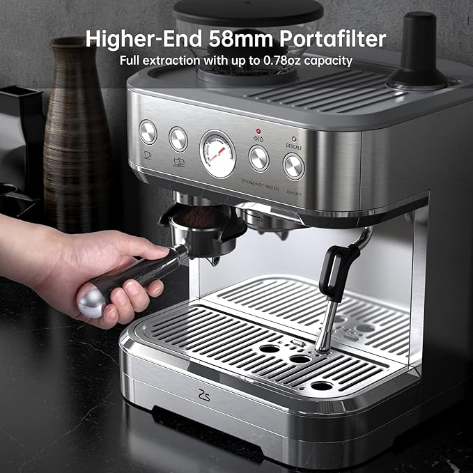 Espresso Machine 15 Bar, LCD Display Espresso Maker with Grinder, Milk Frother and PID Temperature Control, Professional Coffee Maker for Latte Cappuccino - 8.8 Oz Bean Hopper