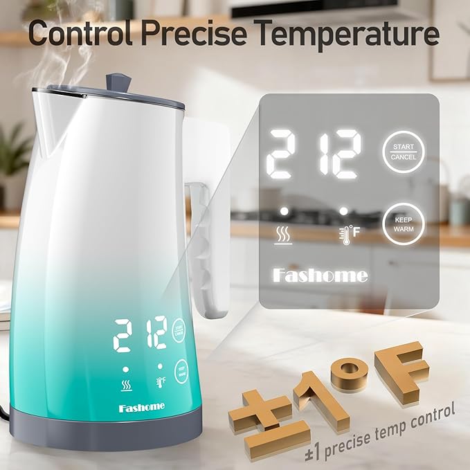 Electric Kettle with Temperature Control, 5 Preset Temps & 2H Keep Warm, 1200W Cool-Touch BPA-Free Electric Tea Kettle, Digital Display, 360° Base - Blue Gradient