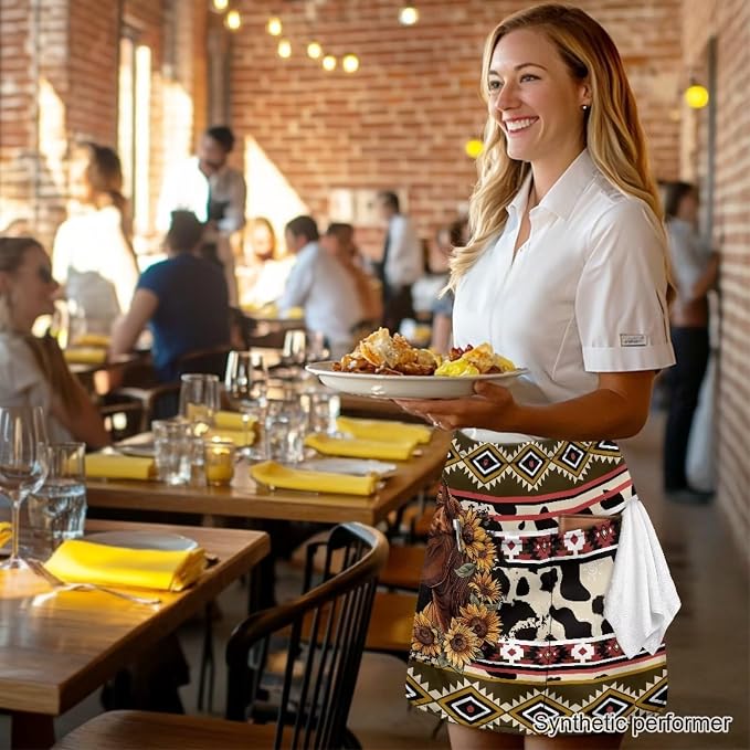 Waist Apron with 3 Pockets Waterproof 13 Inch Short Half Waist Aprons Women Men Server Aprons Waitress Waiter Apron - Image 3