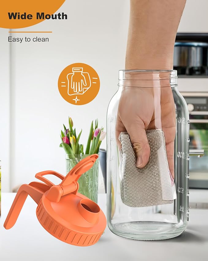 2 Pack Mason Jar Pitcher – Airtight & Leakproof Glass Pitcher with Lid, 2 Quart (64 oz) 1/2 Gallon Mason Jar with Pour Spout Lid, Ideal for Breastmilk, Cold Brew, Sun Tea and Coffee
