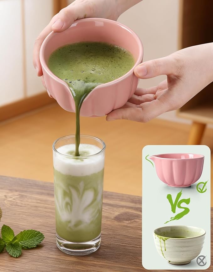 Matcha Whisk Set, 7 Pcs, Matcha Kit Includes Matcha Bowl, Matcha Whisk and Holder, Bamboo Scoop, Spoon, Sifter and Tea Towel, Matcha Set, Gift for Matcha Lovers & Beginners (Pink)