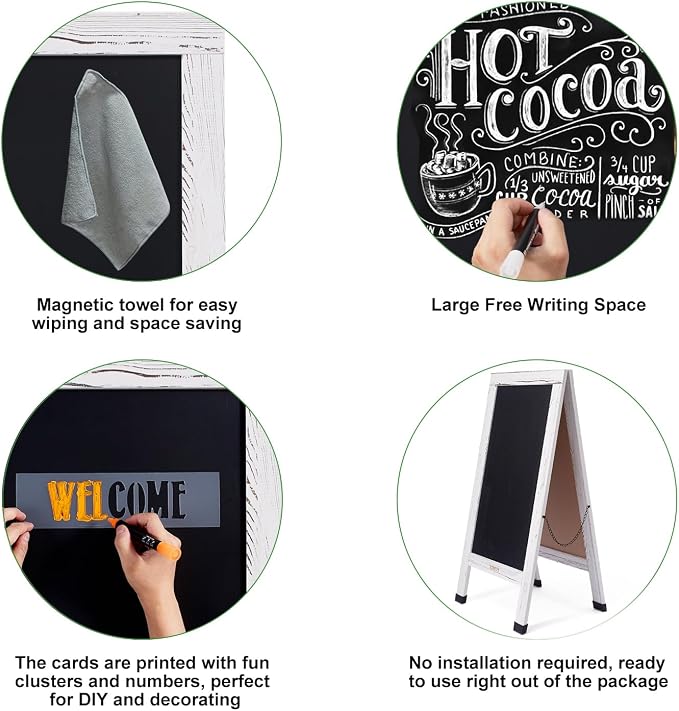 Large Sandwich A-Frame Chalkboard Sign - 40 x 20 Inches Magnetic Wooden Chalk Board for Sidewalk, Stand up Double-Sided Outdoor Easel Display for Restaurant Cafe Shop Wedding Party or Business（White） - Image 6