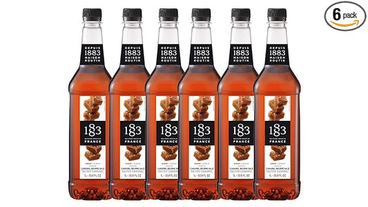 1883 Salted Caramel Syrup for Drinks – 1 Liter Plastic Bottles (Pack of 6)