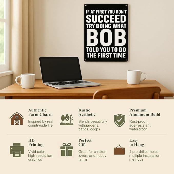 Funny Metal Tin Sign – “If At First You Don’t Succeed, Try Doing What Bob Told You To Do” – 8x12 Inch Vintage Aluminum Wall Decor for Home, Garage, Bar, Café, Office, Man Cave - Image 7