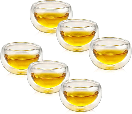 Double-walled Borosilicate Glass Tiny Teacups Each Holds 2 Oz／60ml (6 PCS)
