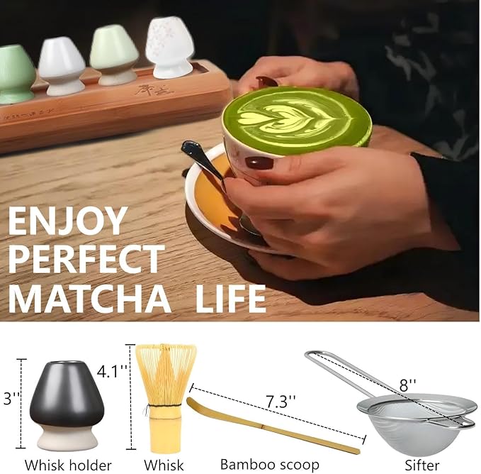 Matcha Tools ，Matcha Whisk Holder， Matcha Chasen Whisk Stand ，Ceramic Holder ，Matcha Bowl ，Traditional Japanese Tea Ceremony Starter (Bamboo whisk)