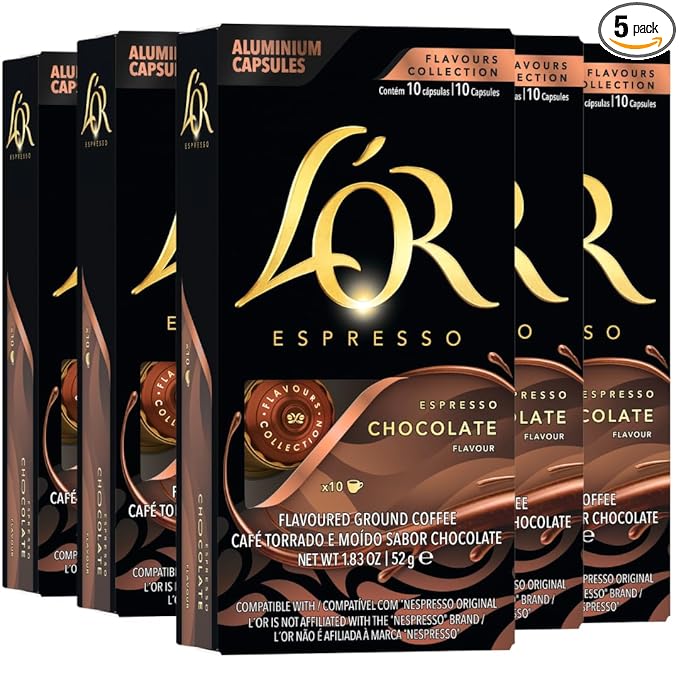 L'OR Espresso Capsules, 50 Count Chocolate, Single-Serve Aluminum Coffee Capsules Compatible with the L'OR BARISTA System & *Nespresso Original Machines, 50 Count (Pack of 50)