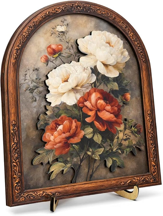 Vintage Floral Bouquet Wall Art Sign for Living Room Decor, Shabby Chic Flower Wall Decor, 8x10 Inch