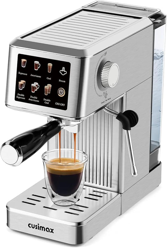 CUSIMAX Espresso Machine 20Bar Compact Coffee Machine with Powerful Steam Wand for Latte & Cappuccino, Stainless Steel Espresso Coffee Maker with 34oz Remevable Water Tank