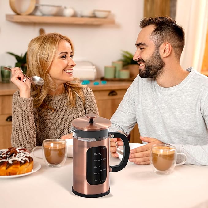Panana 34 Ounce 1 Liter French Press Coffee Maker, Heat Resistant Borosilicate Glass Coffee Press, Cold Brew Coffee Pot Tea Press for Kitchen, Stainless Steel (Upgraded Stainless Steel Copper)