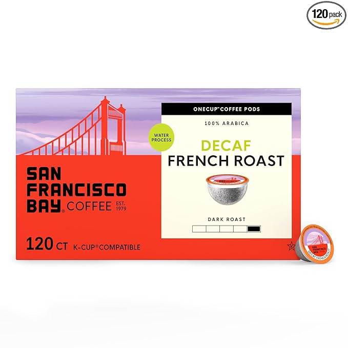 San Francisco Bay Compostable Coffee Pods - DECAF French Roast (120 Ct) K Cup Compatible including Keurig 2.0, Dark Roast, Swiss Water Processed