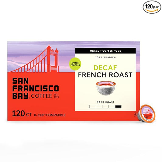 San Francisco Bay Compostable Coffee Pods - DECAF French Roast (120 Ct) K Cup Compatible including Keurig 2.0, Dark Roast, Swiss Water Processed