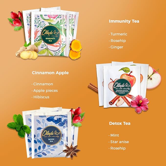 Olinda Health & Vitality Tea Gift Box Tea Samplers Tea Bags Low Caffeine Detox Energy Tea Natural Herbal Gift Set Premium 9 Variety Pack Individually Wrapped 45 Tea Bags 1 Tea Box Tea Gifts for Women
