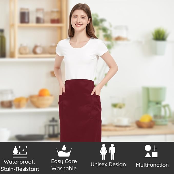 3 Pack Waist Apron with 3 Pockets, Unisex Black Waiter Aprons, Water Resistant Server Aprons for Restaurant Chef Bar - Image 2