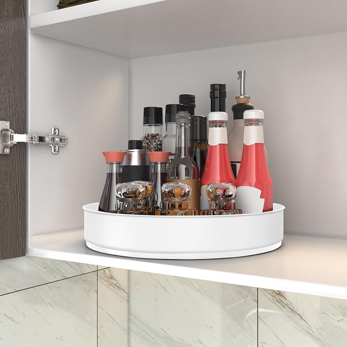 VAEHOLD Lazy Susan Turntable Spice Rack Organizer for Kitchen Cabinet, Storage Tray for Fruit, Snacks, Salad - Organizer for Cupboard, Pantry, Bathroom, Table, Cosmetic (White, 9 4/5'') - Image 2