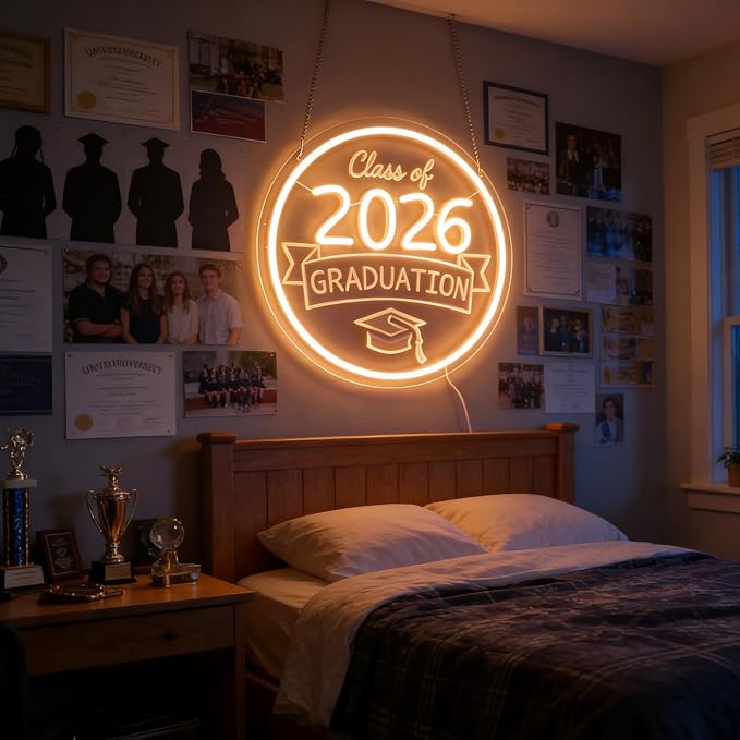 "Class of 2026" Graduation Cap Light - Official & Celebratory LED Wall Sign for Dorm, Grad Party, Study Space or Gift, Dimmable USB, Proud Keepsake for the Graduate & Their Supporters - Image 3
