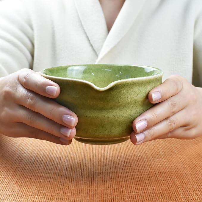 Artcome 4-Piece Matcha Tea Set - Complete Japanese Ceremony Kit with Bowl, Whisk, Whisk Holder, Scoop & Guide, Mottled Green