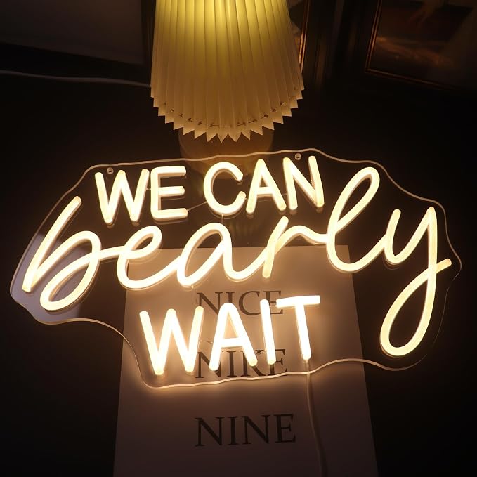 "We Can Bearly Wait" Neon Signs Led Gender Reveal Party Decorations Neon Letters Signs Pregnancy Announcement Party Supplies Baby Shower Yard Signs(warm white) by Nordstylee