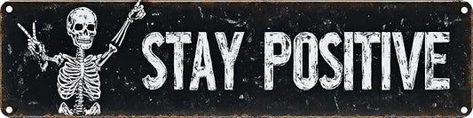 Stay Positive Metal Wall Sign 4x16in Boho Inspirational Plaque for Bedroom Office Living Room Nursery Home Decor