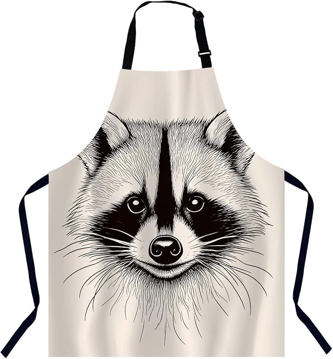 Sketch Raccoon Face Apron Adjustable Neck Bib Apron for Men Women,Suitable for Kitchen Cooking Waitress Chef Apron by Unknown