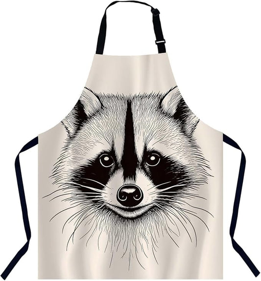 Sketch Raccoon Face Apron Adjustable Neck Bib Apron for Men Women,Suitable for Kitchen Cooking Waitress Chef Apron by Unknown