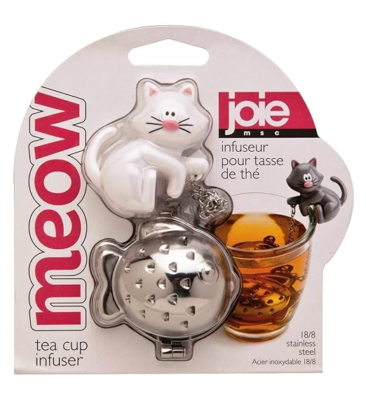 Joie Meow Tea Ball Infuser, Steep and Strain Loose Leaf Tea, Securely Sits on Side of Mug, Cute Cat Design, Stainless Steel, BPA-Free, Colors May Vary