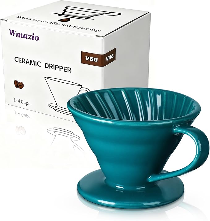 Pour Over Coffee Dripper - Ceramic Pour Over Coffee Maker Cone, Porcelain Coffee Drip, Pour Over Single Cup, Manual Brew Maker for Home, Cafe, Office - 1-4Cup, V60 Size 02 (Dark green)