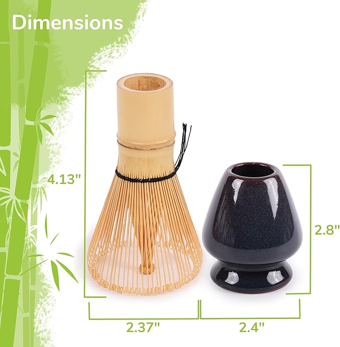 Matcha Tea Bamboo Whisk And Ceramic Rest 2 Piece Set - Temmoku Holder - 1 Set