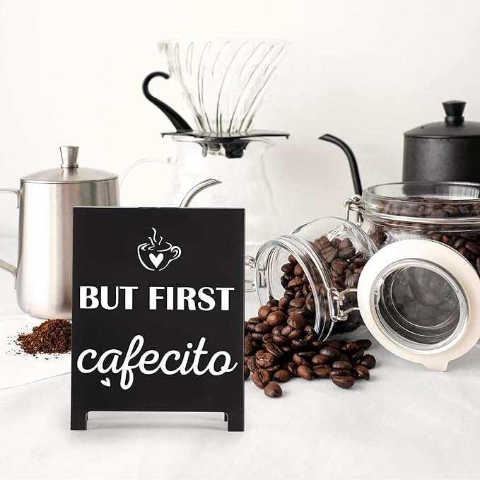 But First Cafecito Desk Decor Sign Retro Coffees Shop Table Display for Coffee Station Home Office Kitchen Bar Cafe Counter Bookshelf Christmas Gift for Coffees Lovers Barista Friends
