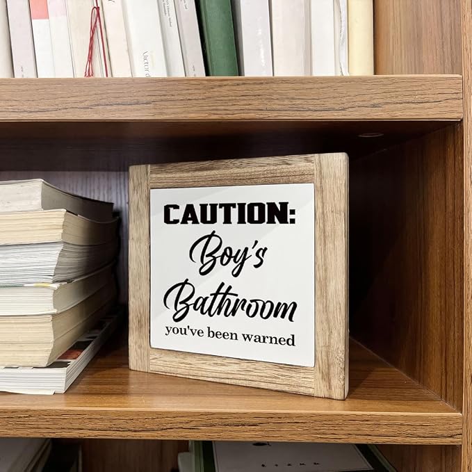 Funny Boys Bathroom Sign, Caution Boys Bathroom, Wooden Box Signs for Home Decor, Modern Farmhouse Bathrooms Decors Tabletop, Housewarming Decor, Bathrooms Box Sign B6-108 - Image 5