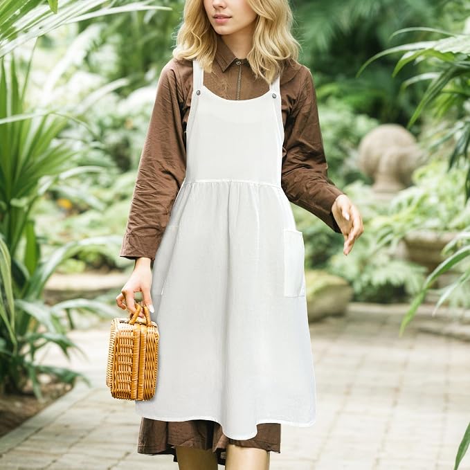 White Maid Apron for Women Cotton Waist Half Maid Costume Victorian Retro Ruffled Kitchen Cute Vintage Party Cosplay - Image 3