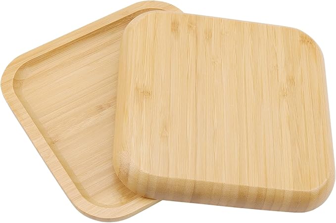 JOIKIT 3 Pack 10 Inch Bamboo Platter, Fine Polished Sqaure Wood Plates Bamboo Serving Tray for Holding Fruit, Bread, Cheese, Nut, Coffee, Tea, Plant Saucer