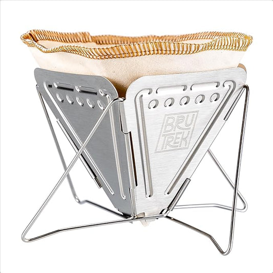 Planetary Design BruTrek Collapsible Pour Over Camping Coffee Maker - Stainless Steel Pour Over, Reusable Cotton CoffeeSock Filters, Canvas Carrying Bag, Compact, Lightweight Design