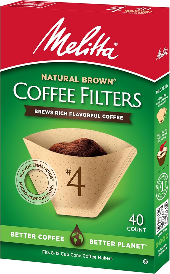Melitta #4 Cone Coffee Filters, Unbleached Natural Brown, 40 Total Filters Count - Packaging May Vary