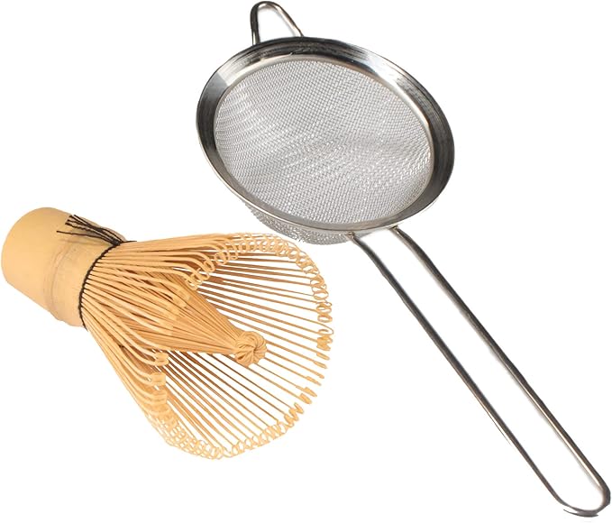 BambooMN Matcha Whisk and Tea Strainer - Japanese Tea Ceremony Set