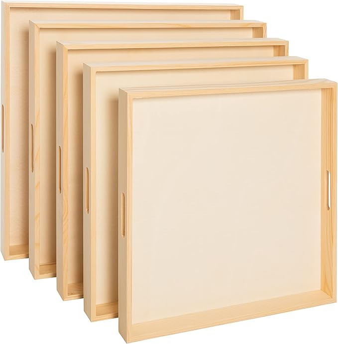 Wooden Nested Serving Trays – Unfinished Square Trays with Cut-Out Handles for Crafts, Serving, Ottomans & Home Décor – Set of 5