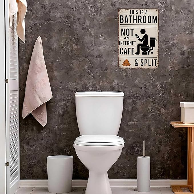 Vintage Metal Tin Sign 8X12inch-This Is A Bathroom Not An Internet Cafe & Split Wall Art Decor For Home Farmhouse Washroom Bathroom Gift