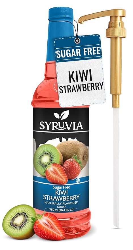 Syruvia Sugar Free Kiwi Strawberry Flavored Syrup for Drinks, Cocktails, Lemonades, Iced Teas and Desserts – 25.4 fl oz, With Pump by SYRUVIA