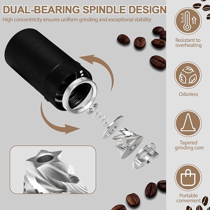 Non-Detachable Manual Coffee Grinder with 25 Level Stainless Steel Conical Burr Portable Aluminum Coffee Bean Grinder Suitable for Moka Pot Espresso French Press Pour Over Easy Cleaning with Brush