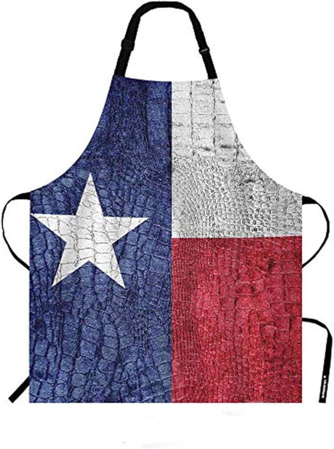 WONDERTIFY Texas State Flag Apron,The Flag Painted on Luxury Crocodile Bib Apron with Adjustable Neck for Men Women,Suitable for Home Kitchen Cooking Waitress Chef Grill Bistro Baking BBQ Apron