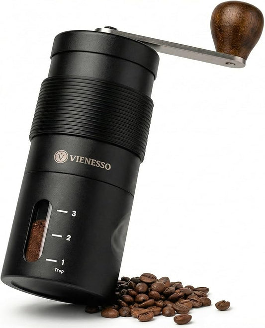 Manual Coffee Grinder with Ceramic Conical Burr - AeroPress Compatible Hand Coffee Mill with Click-Lock Stepless Adjustment | Portable Precision Molino de Cafe for Camping, Home & Travel