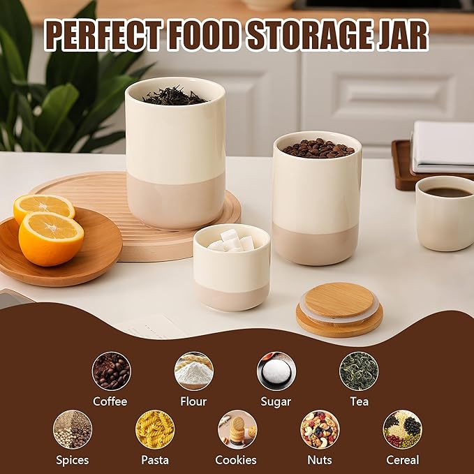 Ceramic Canister with Airtight Seal Lid, Kitchen Canisters for Countertop, Small Food Storage Jar for Flour, Coffee Bean, Sugar, Tea, Spices and More, Home Decor (260ml/8.79oz)