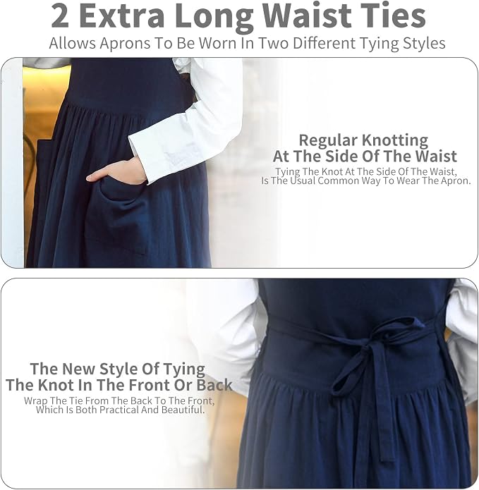 Premium Plus Size Apron with Pockets Adjustable Waistline Bib Apron,Soft Cotton Blend Apron Pinafore Dress for Baking Cooking Gardening(XL,Navy Blue) - Image 6