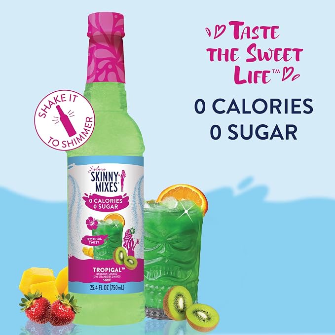 Jordan's Skinny Mixes Sugar Free Syrup, Tropical Flavor, Fruit Flavored Water Enhancer, Drink Mix for Iced Tea, Lemonade, Drinks, Low Calorie Water Flavoring, Dairy & Gluten Free, Kosher, 25.4 Fl Oz - Image 6