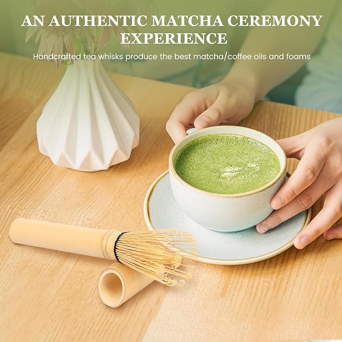 Bamboo Matcha Whisk with Long Handle and Stand, Bamboo Whisk for Matcha Tea Traditional Japanese Chasen Matcha Stirrer (Bamboo Whisk)