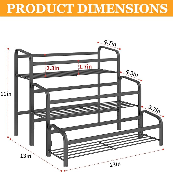 DTUQYX Coffee Syrup Organizer 3-Tier, 12 Bottles Capacity Coffee Syrup Rack,Metal Syrup Stand for Spice, Wine, Liquor, Bottle, Coffee Bar Station Racks Magnetic, No Installation