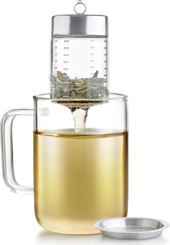 Teabloom Elegant Glass Tea Infuser – Patent-Pending, Lead-Free & Non-Toxic, Designed for Whole Loose-Leaf White, Green, Oolong, Black & Herbal Teas – Small or Large