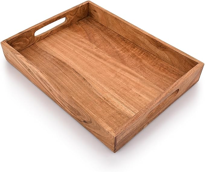 Kaizen Casa |Wooden Rectangular Serving Tray, Wood Plate, Tea/Drink Platter, Dinner Serving Tray, Snack Tray |Size_16" x 12" x 2” |Home Restaurants Coffee, Food, Breakfast, Dinner Décor