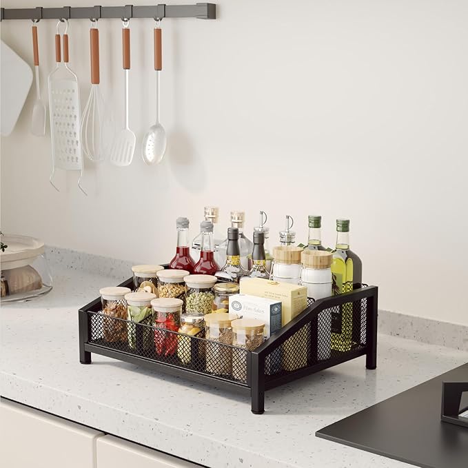 Homsorout Coffee Station Organizer - Coffee Bar Organizer with Removable Dividers for Pods Condiment Syrup Tea Stirrers, K Cup Holder for Kitchen, Office, Home, Countertop, Black